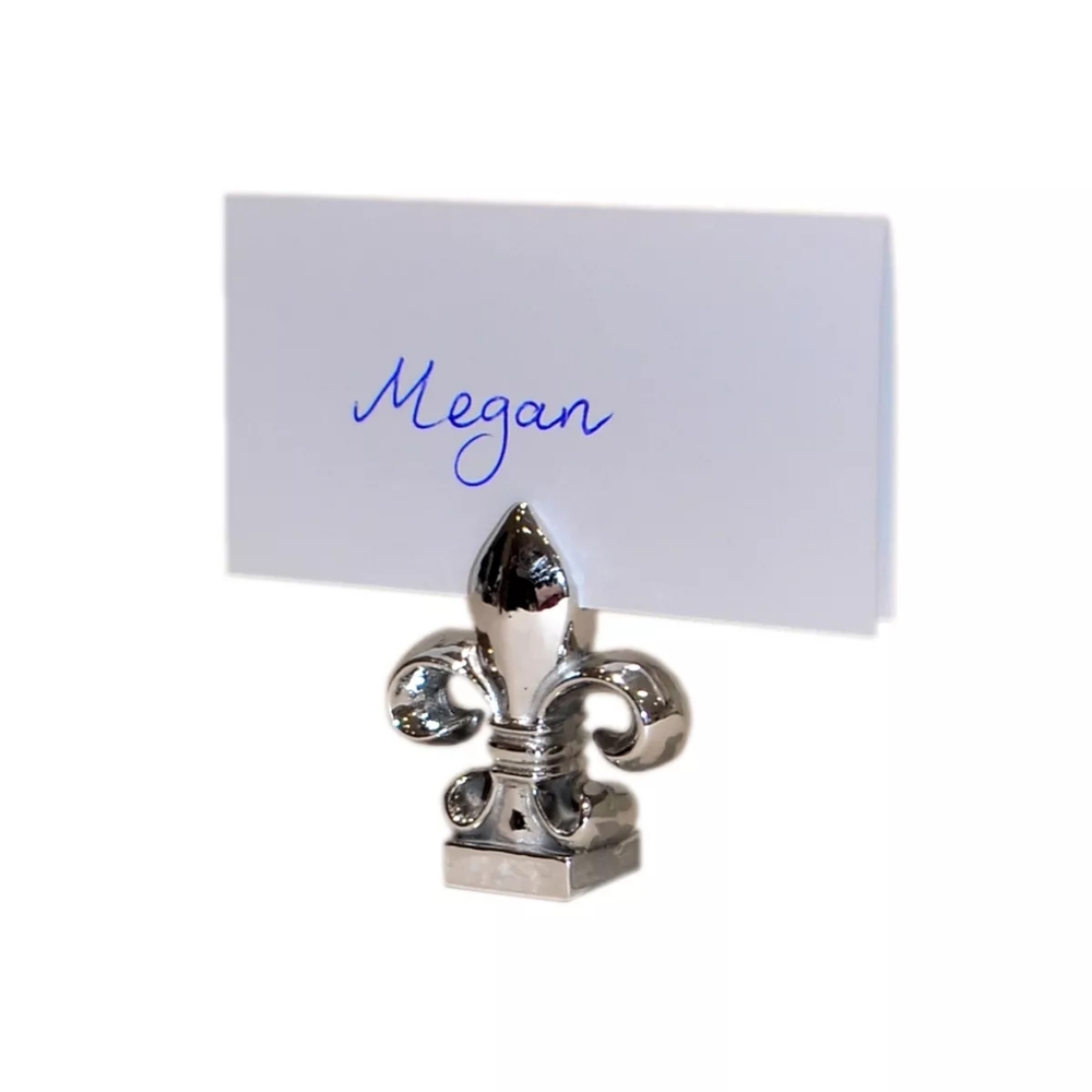 David Bridal Silver Fleur-de-lis Name Tag Holder